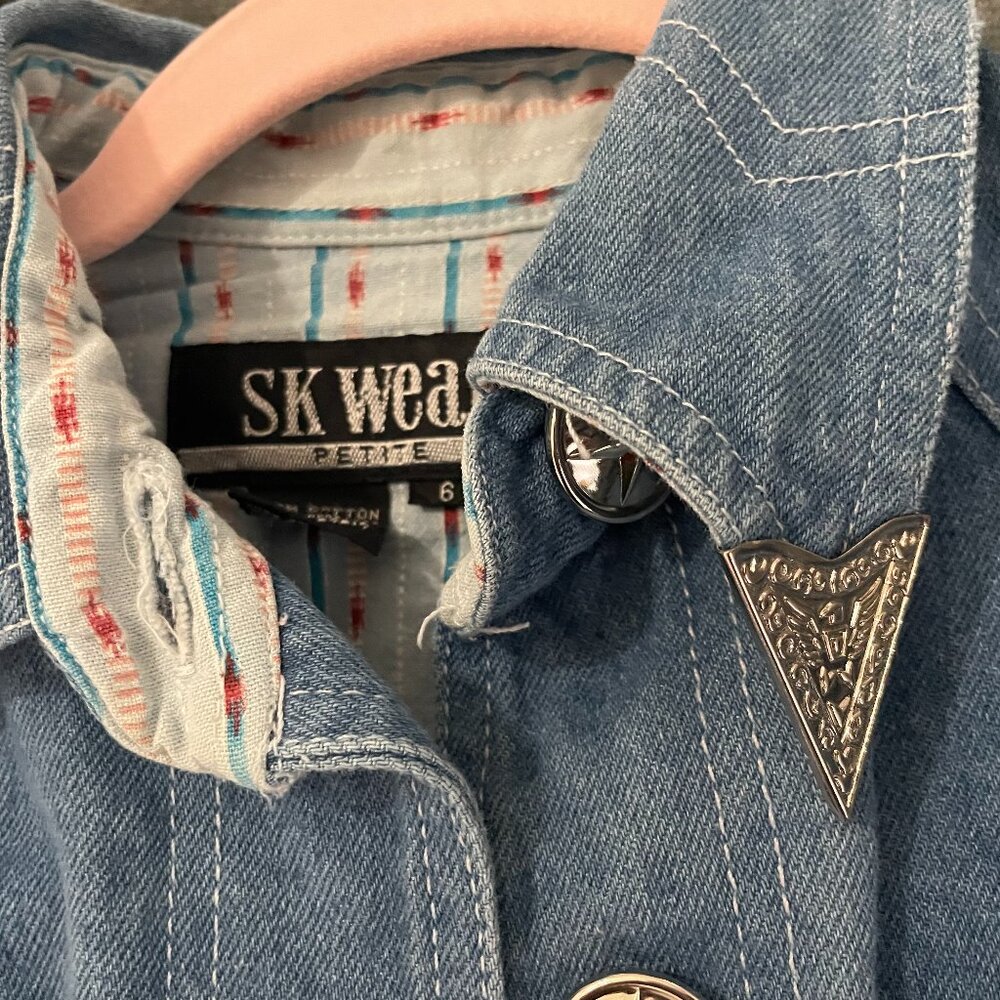 ✨ STUNNING Vintage SK Wear 1990s Southwestern Beaded Denim Jacket Ranch Size 6 ✨ - Picture 9 of 13